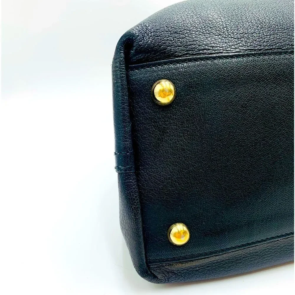 Auth YVES SAINT LAURENT Reversible 
Bronze/Black Leather Double Sac Y Tote Bag - Picture 12 of 16